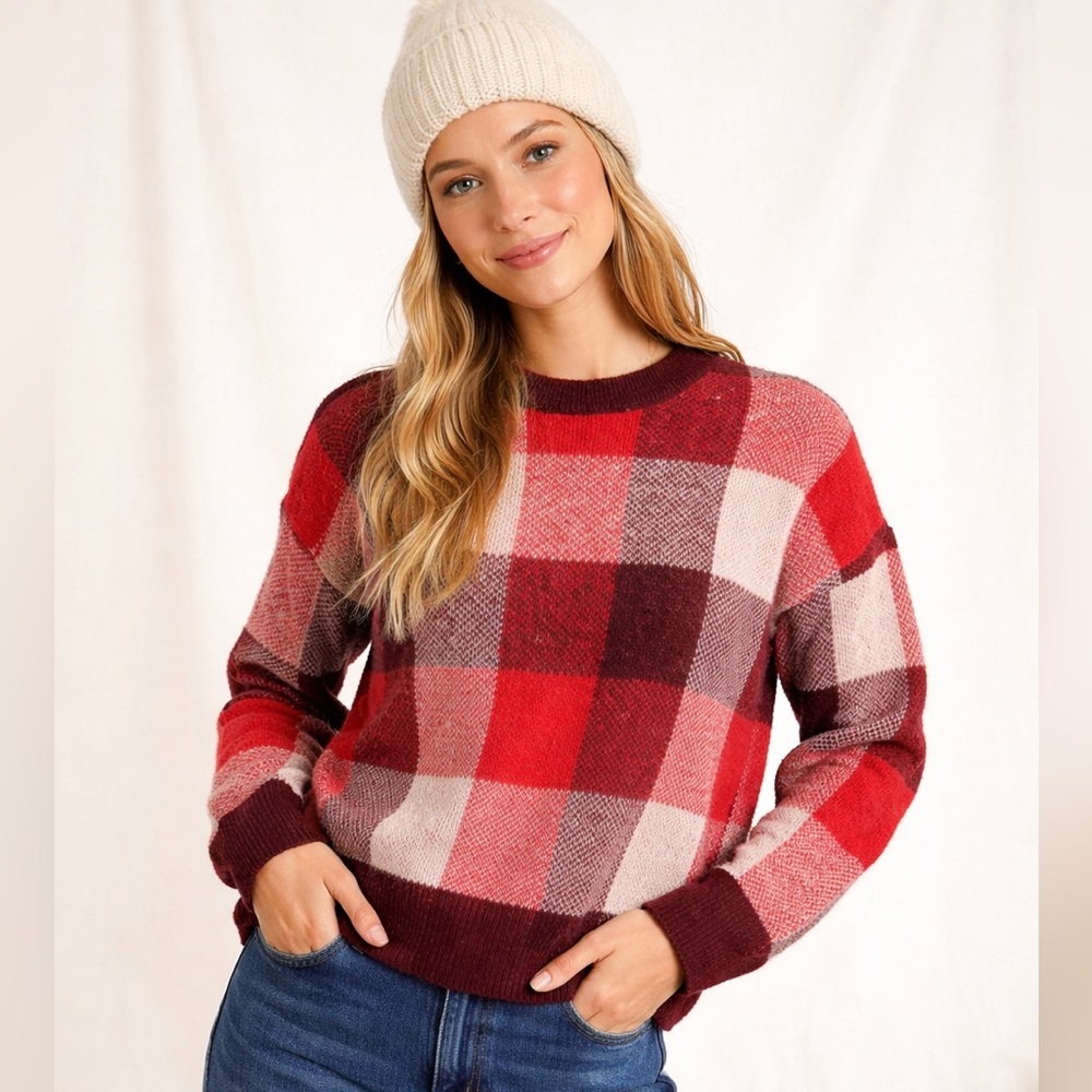Madewell Womens Fenimore Plaid Knit Sweater XS Cabincore Cozy Normcore Winter